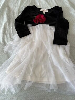 krazy kat Black and White Tulle Dress with Red Rose